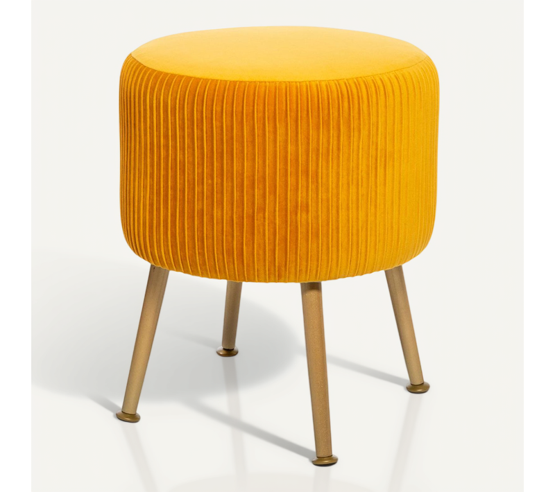 Tabouret En Velours Ocre Plissé H 41 Cm