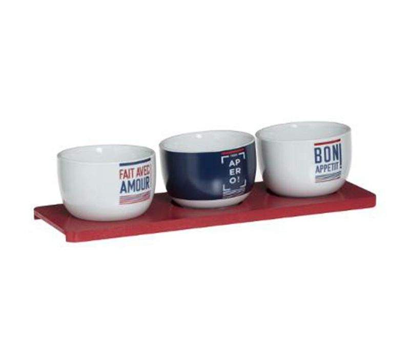 Set Apéritif 4 Pièces "french" 27cm Blanc et Bleu