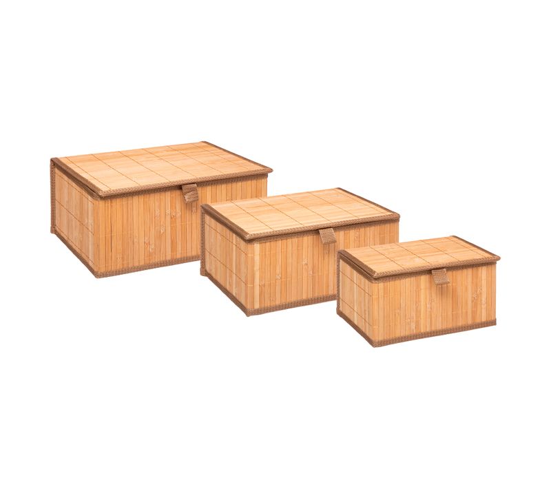Trio De Boites Rectangulaire En Bambou - Beige