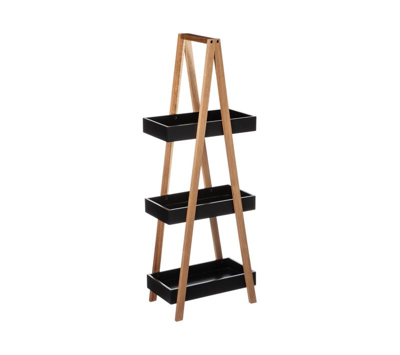 Étagère De Rangement Desserte 3 Niveaux En Bambou Et Bois Noir H 82 Cm