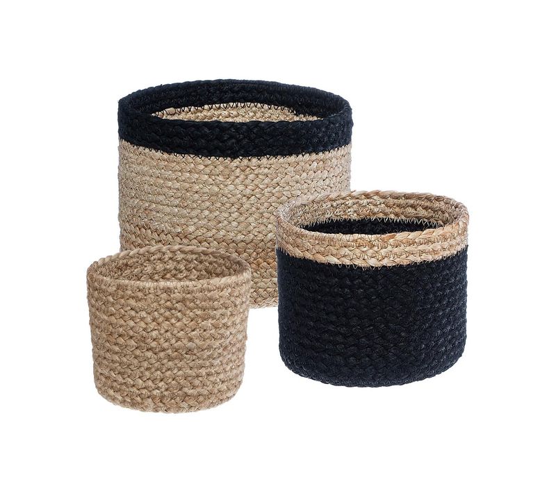 Set De 3 Paniers De Rangement En Jute Beige Et Noir