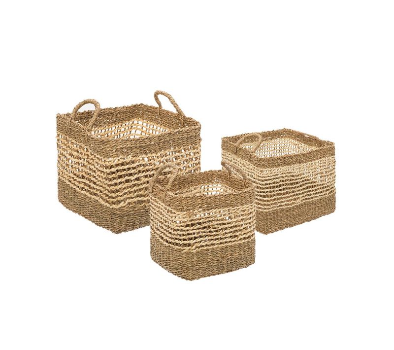 Set De 3 Paniers De Rangement Carré En Osier Tressé Et Ajouré