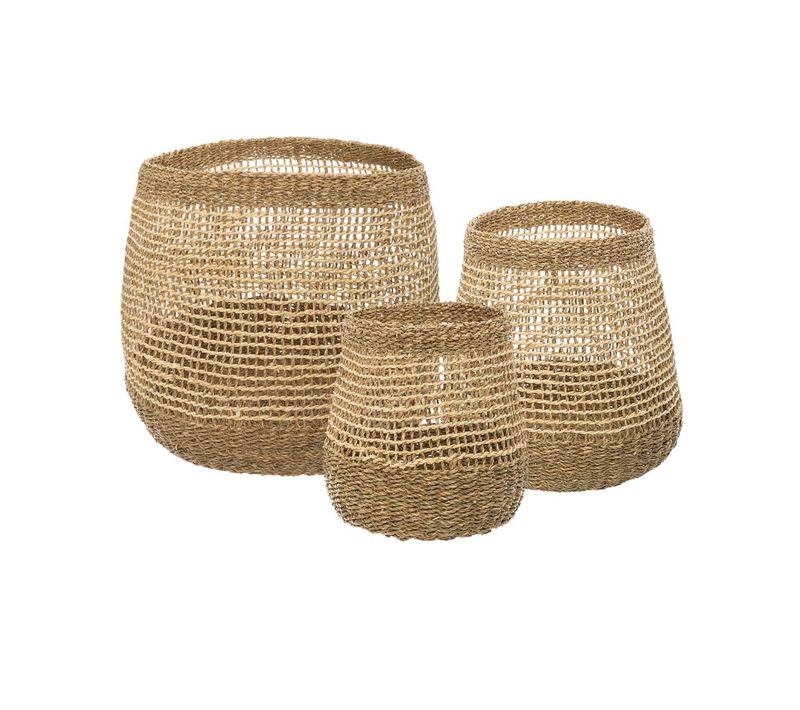 Set De 3 Paniers De Rangement Rond En Osier Naturel Tressé Et Ajouré
