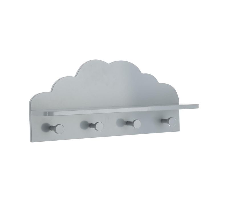 Patère Enfant Nuage Gris 4 Crochets Avec Tablette