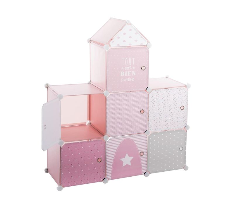 Meuble De Rangement Enfant Château Rose 7 Casiers H 109 Cm