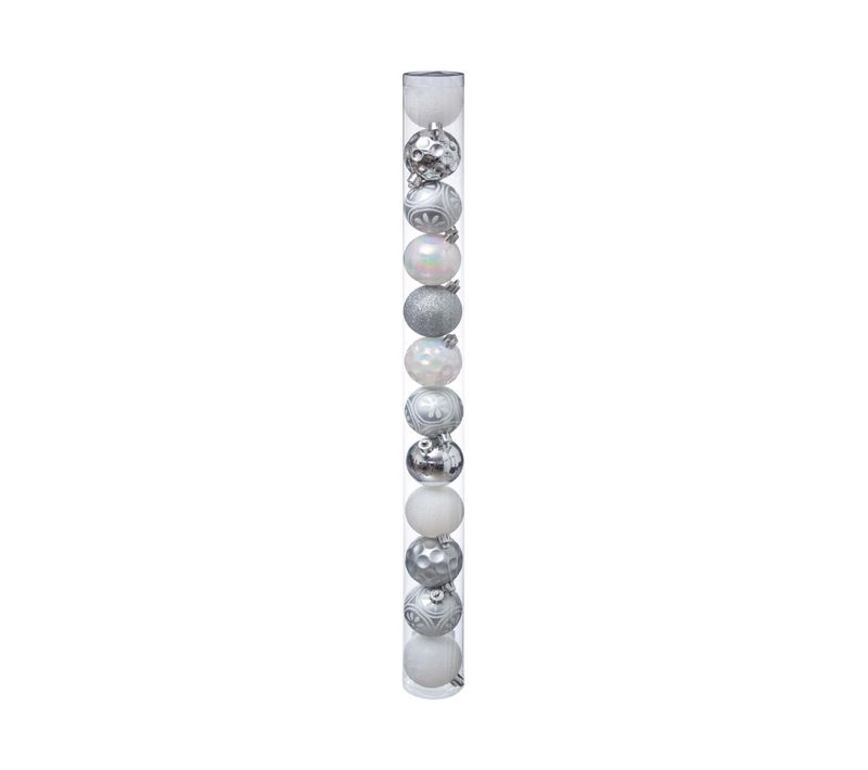 Déco De Sapin Lot De 12 Boules De Noël D 6 Cm - Argent Et Neige