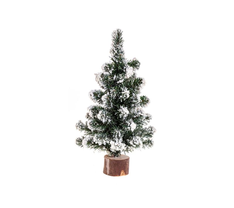 Déco De Noël Sapin De Table Artificiel Floqué Blanc Sur Socle En Bois H 25 Cm