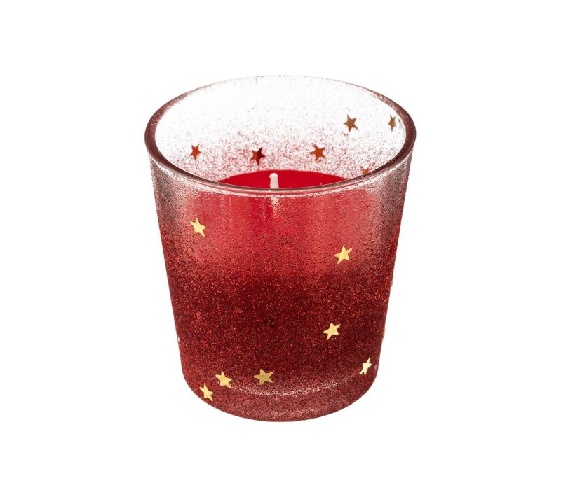 Bougie Rouge Dans Un Pot En Verre Pailleté Et Étoilé 90g