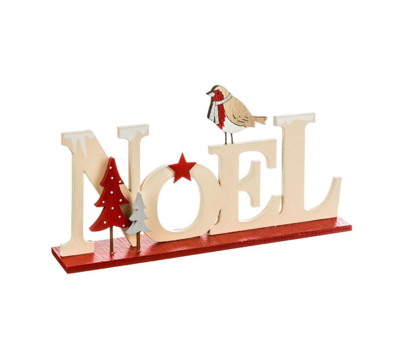 Déco à Poser Noel Lettres En Bois Avec Sapin Rouge L 22.5 Cm