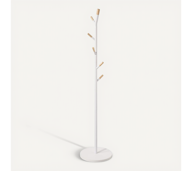 Porte-manteaux En Bois Et Métal Blanc 6 Patères H 175.5 Cm