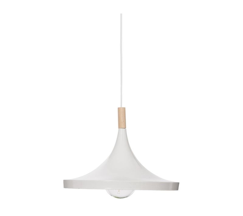 Luminaire Suspension En Bois Et Métal Blanc D 32 Cm