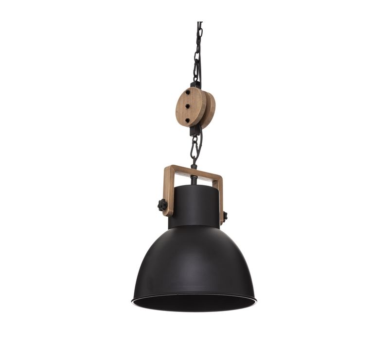 Luminaire Suspension En Métal Noir Et Bois D 23 Cm