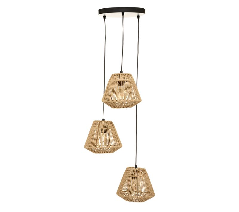Luminaire Suspension En Corde 3 Têtes D. 25 X H. 95 Cm