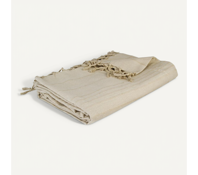 Jeté De Lit En Coton Beige Lin 160 X 220 Cm