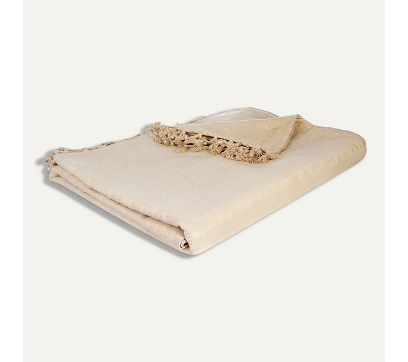 Jeté De Lit En Coton Beige Lin 230 X 250 Cm
