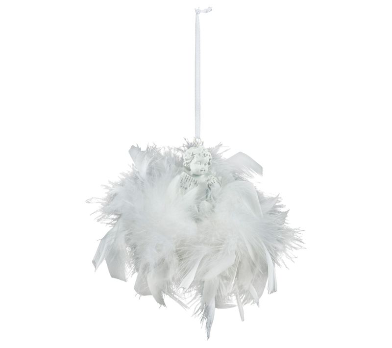 Décoration De Noël Boule De Plumes Avec Un Ange H 5.5 Cm Collection Sarah B.