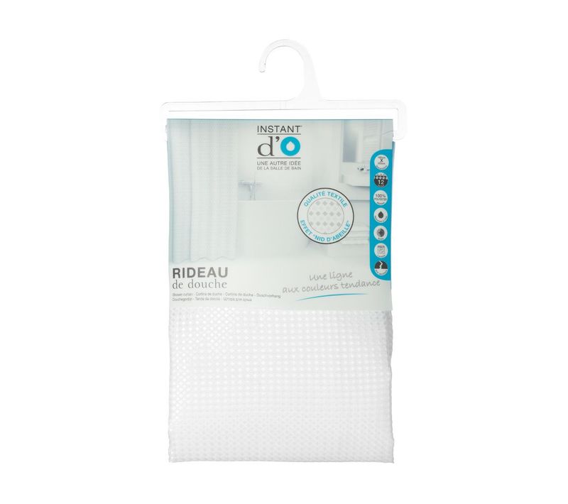 Rideau De Douche Blanc Déco Nid D'abeille 180 X 200 Anneaux Inclus