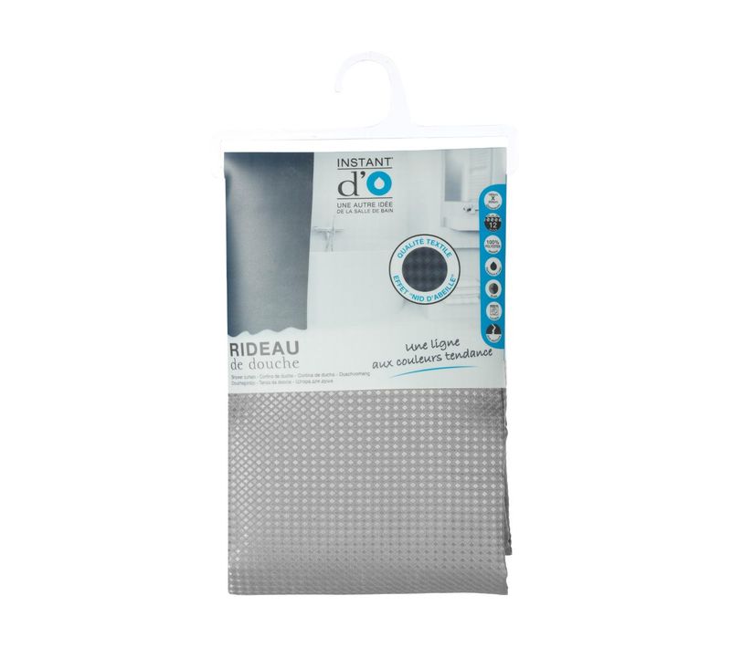 Rideau De Douche Gris Déco Nid D'abeille 180 X 200 Anneaux Inclus