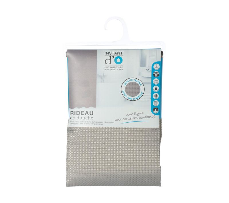 Rideau De Douche Taupe Déco Nid D'abeille 180 X 200 Anneaux Inclus