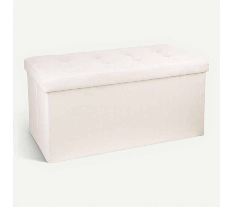 2 En 1 Pouf Pliant Double Et Coffre De Rangement Beige Aspect Lin 76 X H 38 Cm
