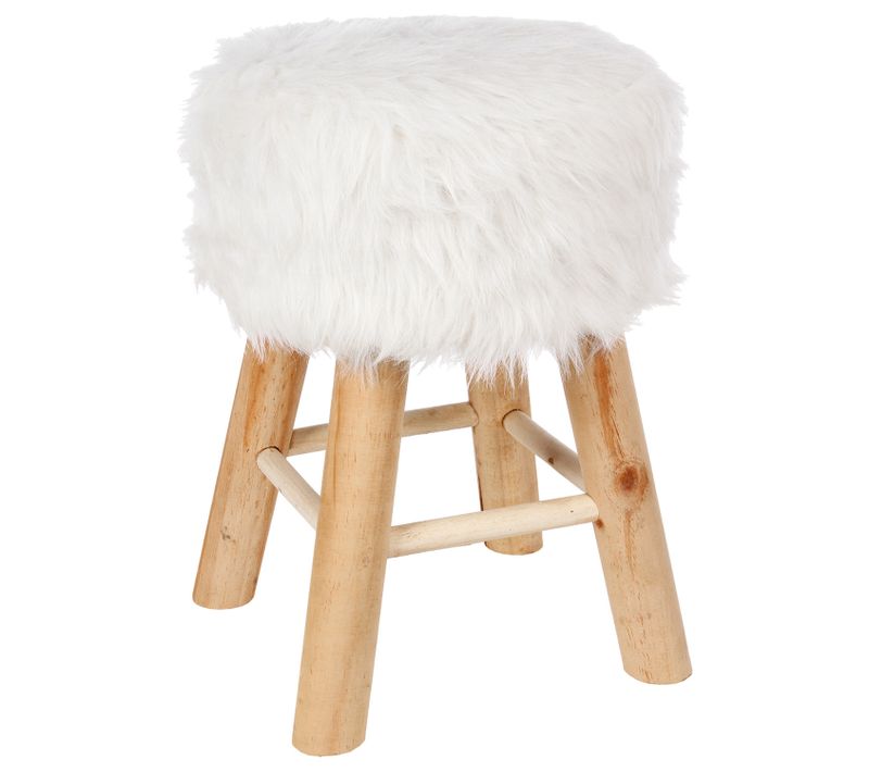 Tabouret Blanc Effet Fourrure - Instinct Naturel