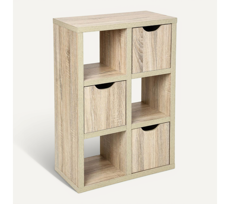 Meuble De Rangement 6 Cases Et 3 Portes Effet Chêne Naturel H 95 Cm