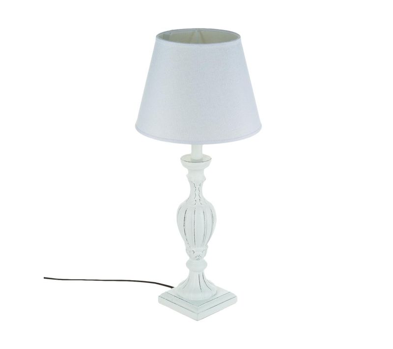 Lampe à Poser Pied En Bois Patiné Blanc H 55 Cm