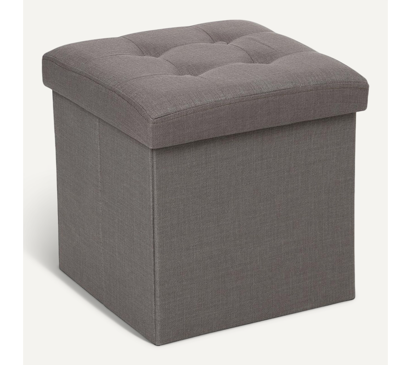 2 En 1 Pouf Pliant Et Coffre De Rangement Gris Taupe Aspect Lin 38 X 38 Cm