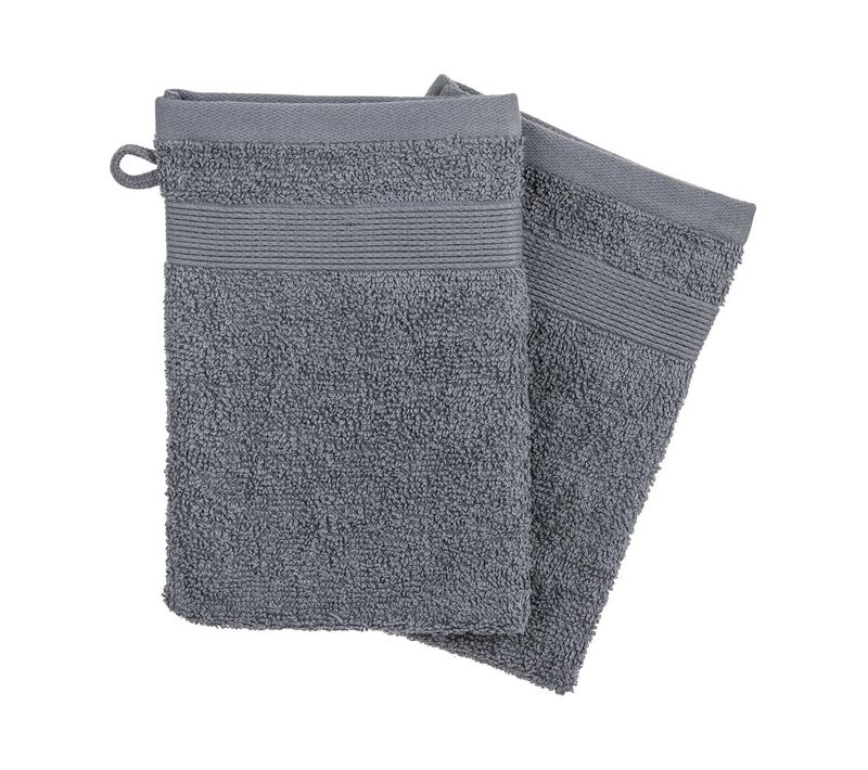 Lot De 2 Gants De Toilette En Coton Gris Foncé Tissu Éponge 15 X 21 Cm