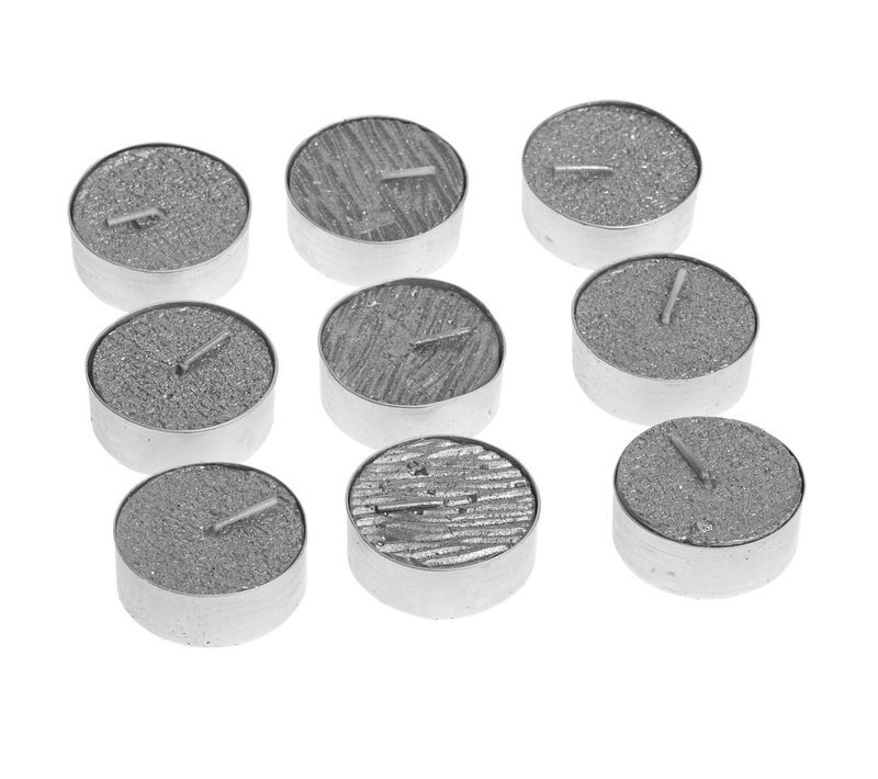 Lot De 9 Bougies Chauffe Plat Argent Pailleté D 3.8 Cm