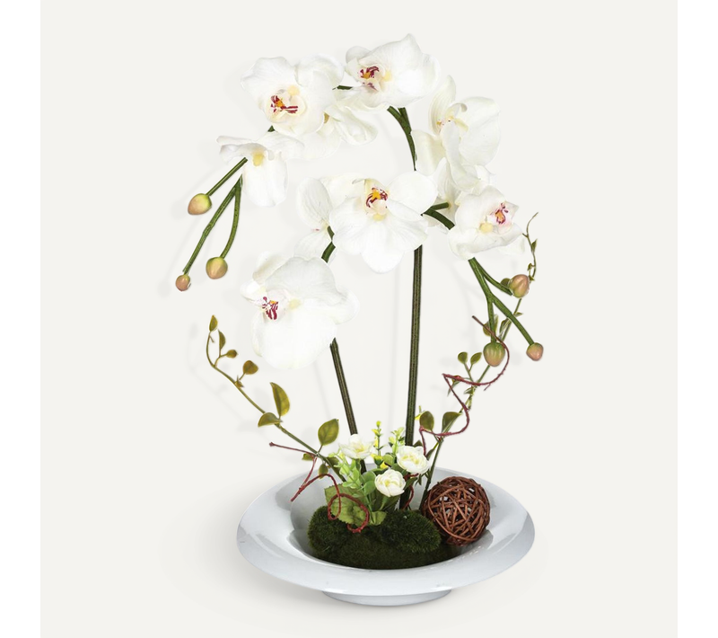 Composition Florale D'orchidées Artificielles Vase En Céramique H 40 Cm
