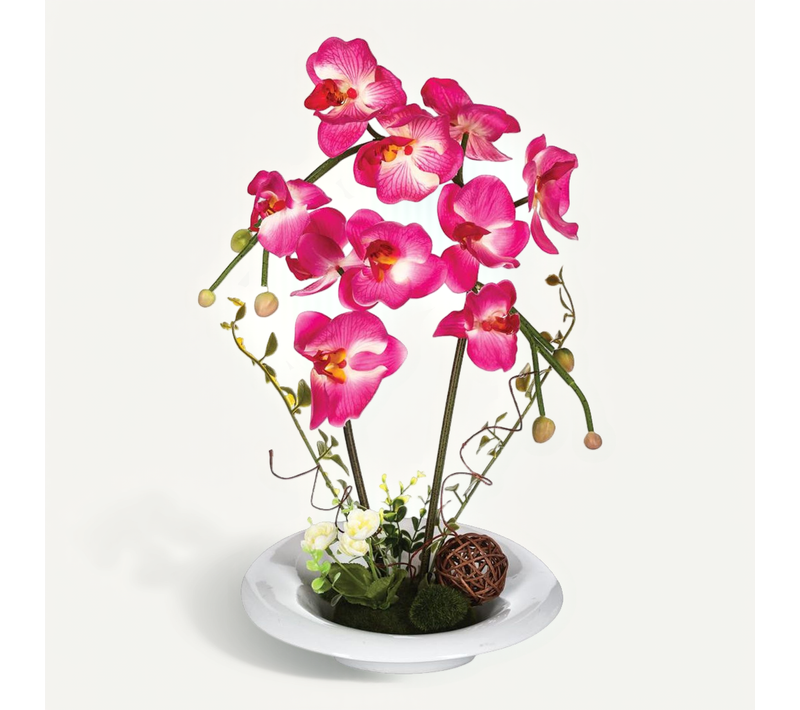 Composition Florale D'orchidées Artificielles Vase En Céramique H 40 Cm