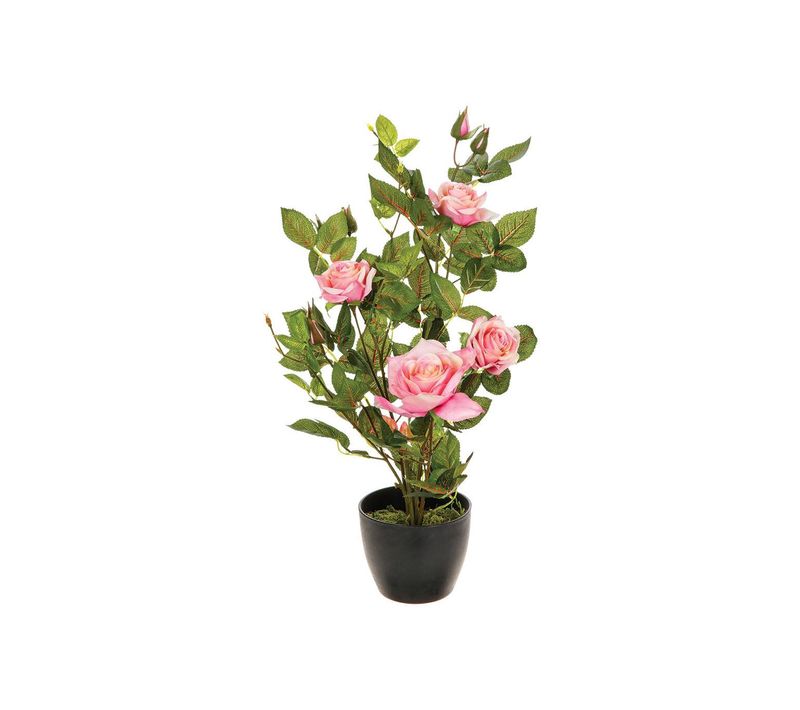 Plante Artificielle Rosier 4 Roses Et 6 Boutons En Pot H 50 Cm