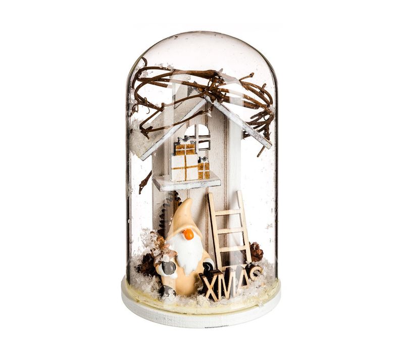Décoration De Noël Sujets En Bois Sous Cloche H 10.7 Cm  A L'orée Des Bois