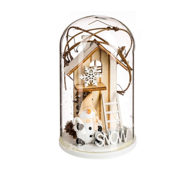 Décoration De Noël Sujets En Bois Sous Cloche H 10.7 Cm A L'orée Des Bois