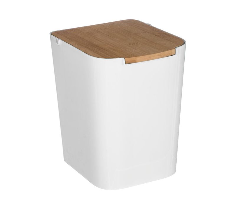 Poubelle De Salle De Bain Blanche 5l Couvercle En Bambou