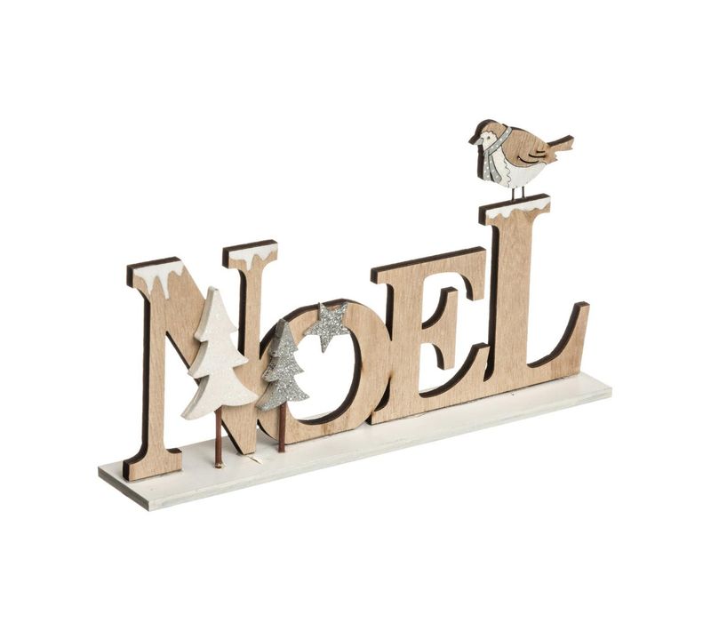 Déco à Poser Noel Lettres En Bois Avec Sapin Argenté L 22.5 Cm