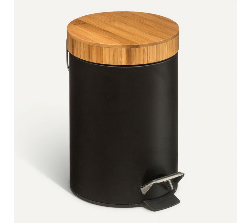 Poubelle salle de bain 3L - Noir / Naturel