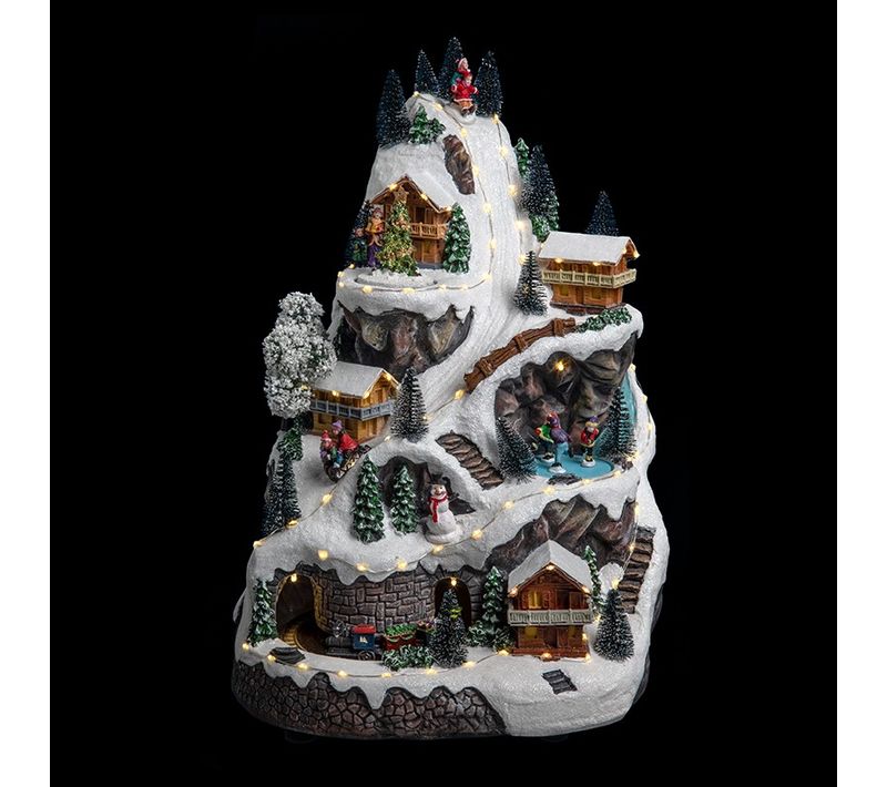 Déco Noël Grottes Montagne Secteur Lumineux Animé Musical