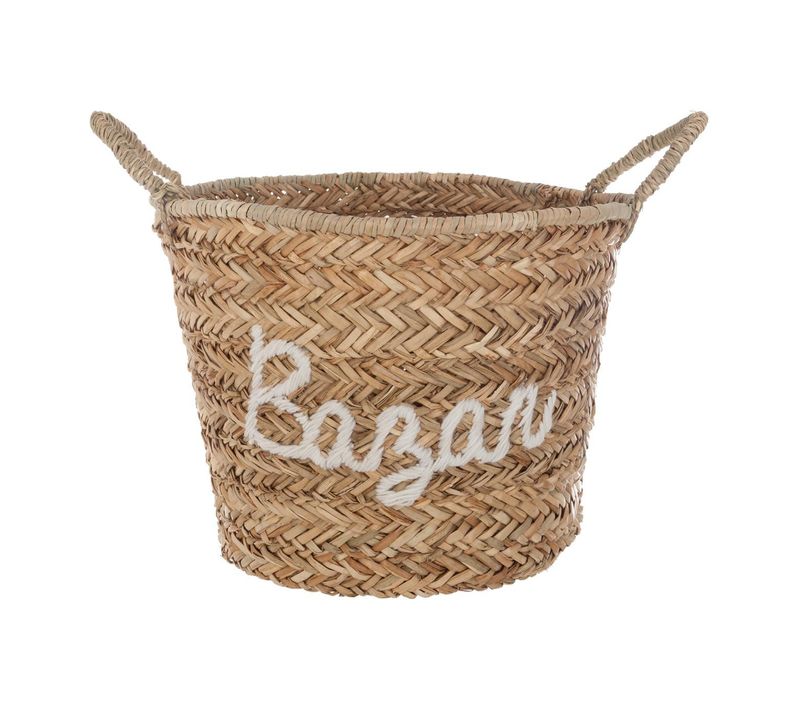 Panier De Rangement Osier et Broderie Blanche Chambre Enfant