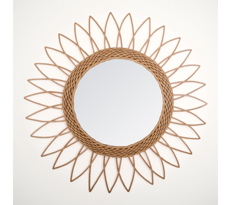 Miroir Mural Soleil En Rotin D 50 Cm