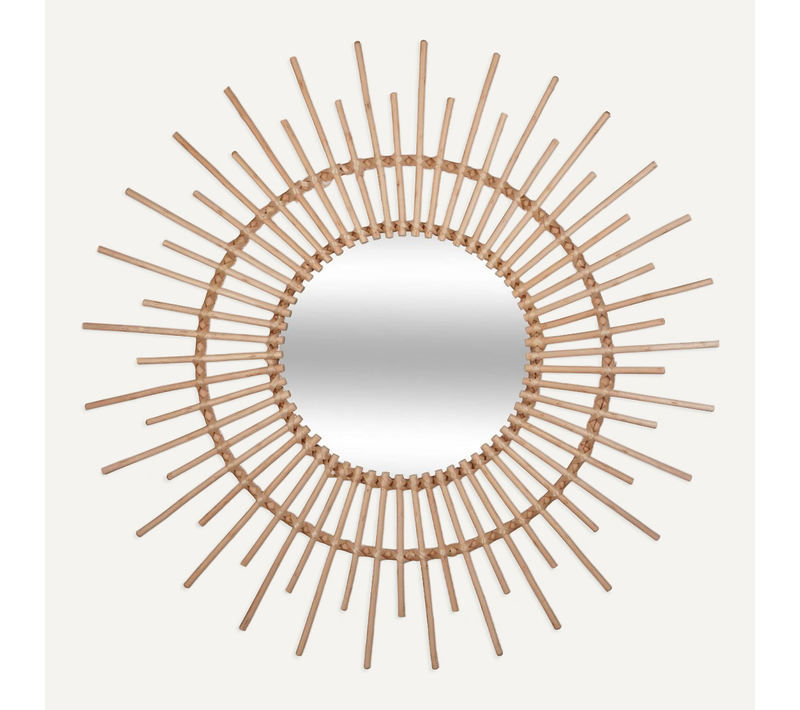 Grand Miroir Mural Soleil En Rotin D 76 Cm