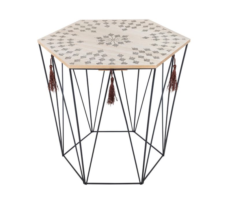 Table À Café En Métal Noir Et Plateau En Bois Déco Ethnique H 40 Cm