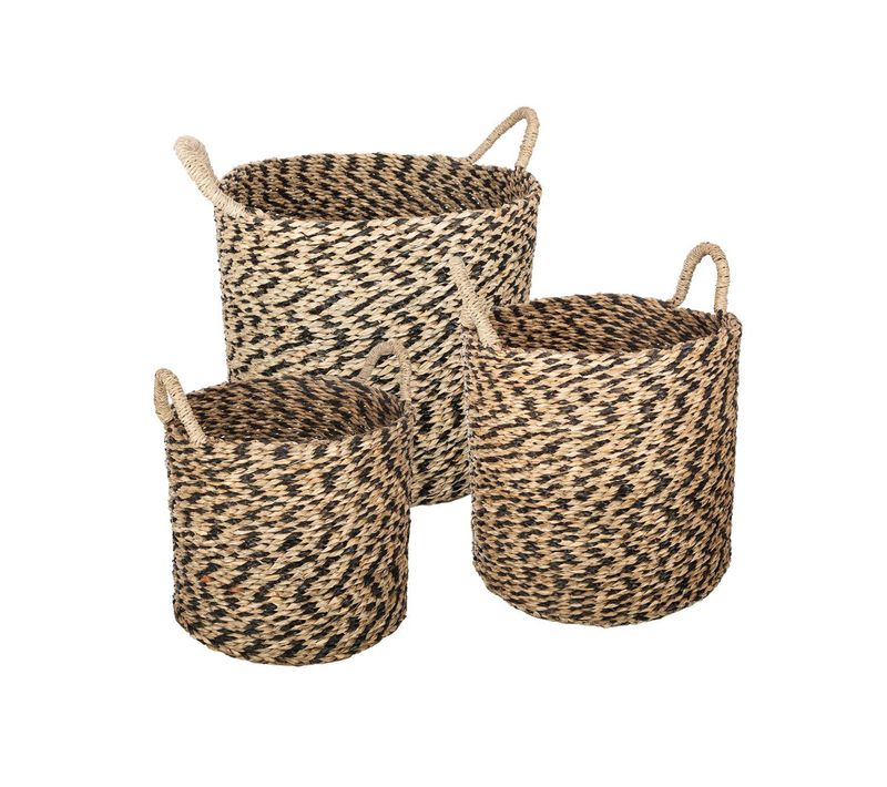 Set De 3 Paniers De Rangement Rond En Osier Noir Et Naturel
