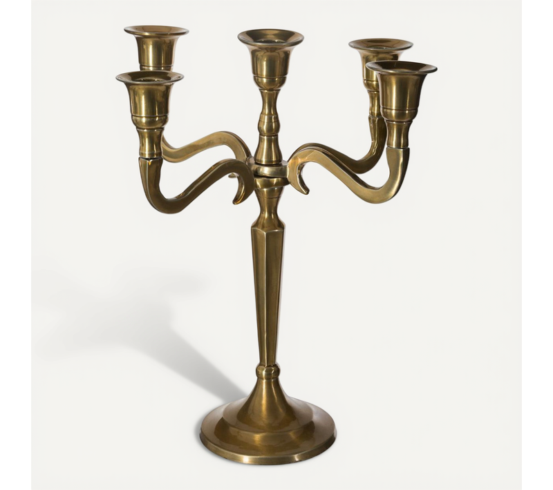 Bougeoir Chandelier 5 Têtes En Métal Doré H 27 Cm