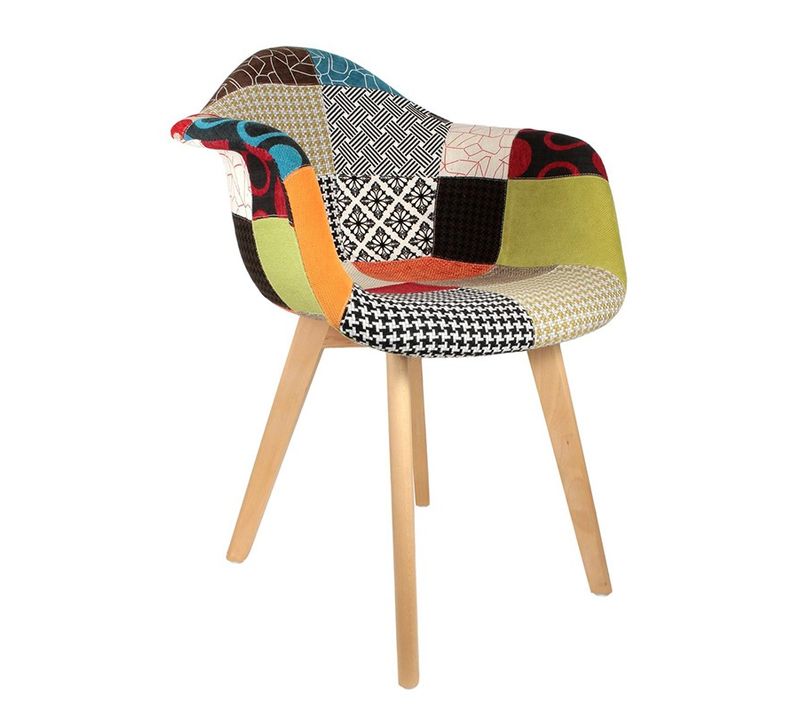 Fauteuil Scandinave Patchwork Pieds Bois