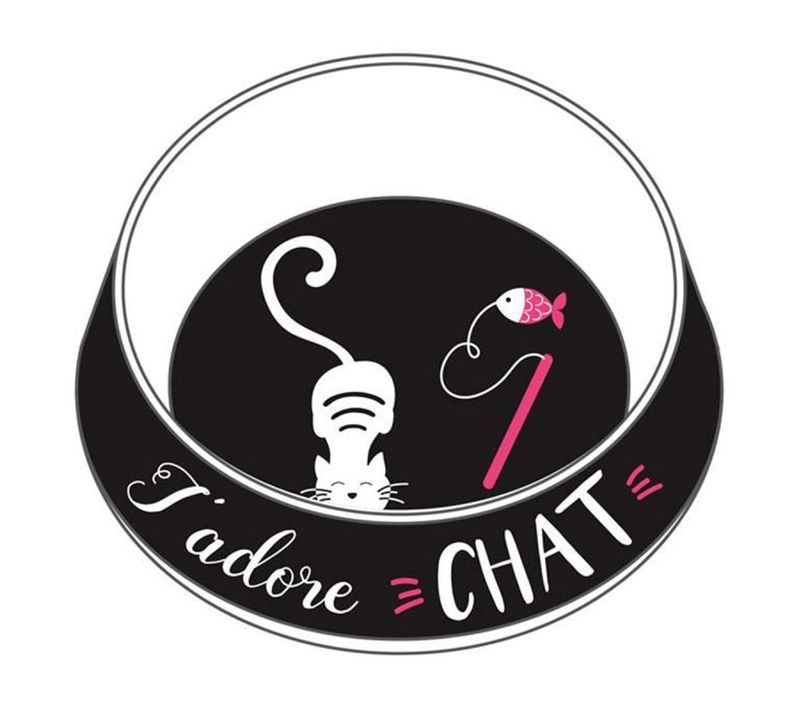 Gamelle Pour Chat "j'adore" 19cm Noir et Blanc