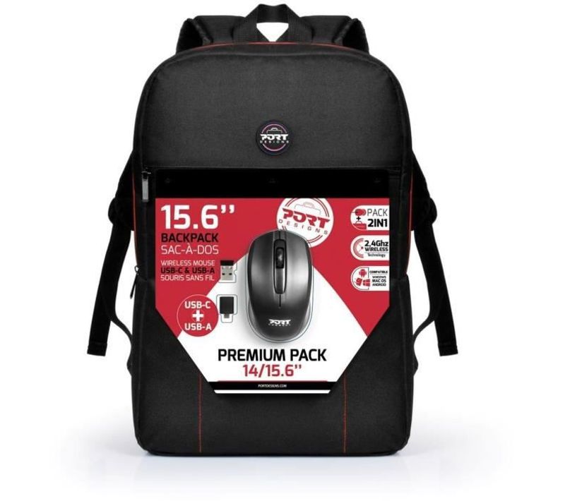 Sac A Dos Pour PC Portable + Souris Sans Fil Usb A et Type C - 15, 6 - Noir