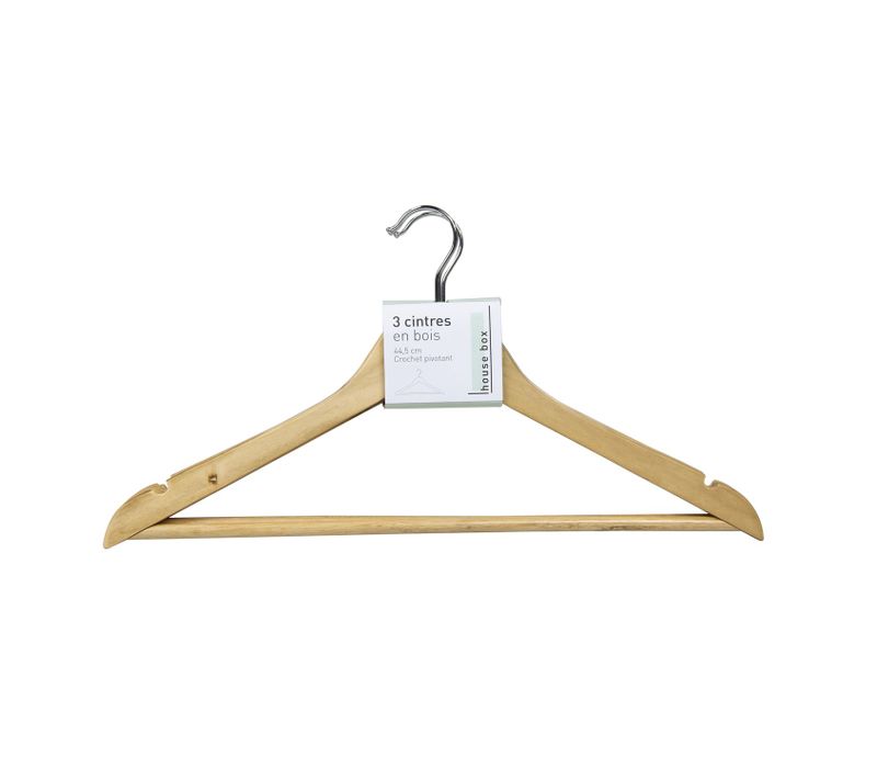 Lot De 3 Cintres Droit En Bois Avec Crochet Pivotant