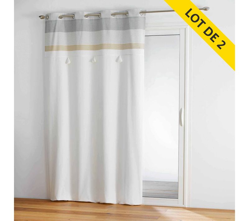 Lot De 2 Rideaux à Oeillets 140 X 240 Coton+top Pompons Iliade